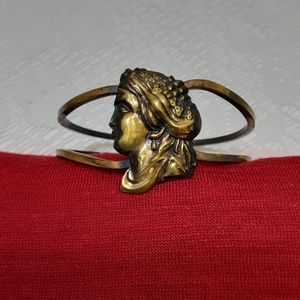 Hinged Cuff Bracelet Female Profile Antique Bronze Finish Bohemian Bangle